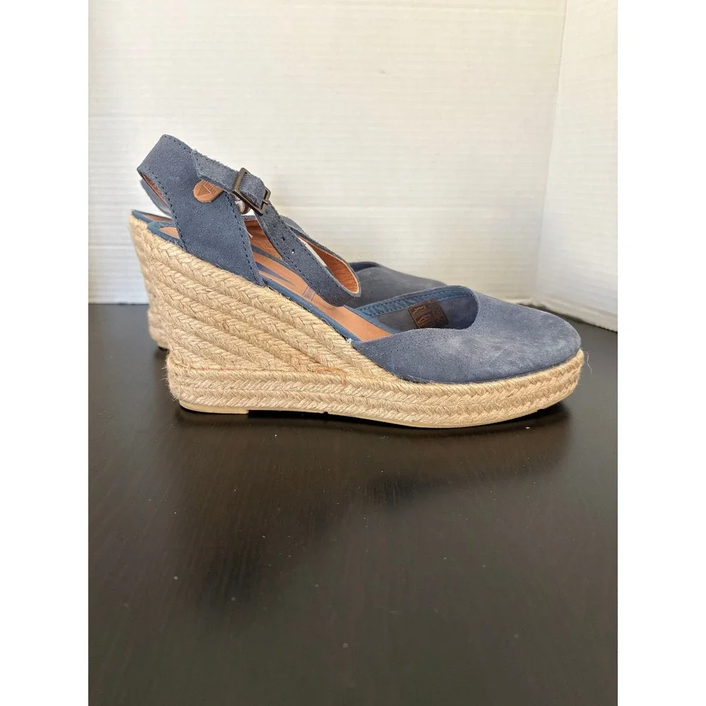 Verbenas Womens Espadrille Wedges Size 9 Blue Suede Platform Ankle Strap Spain - Picture 7 of 15
